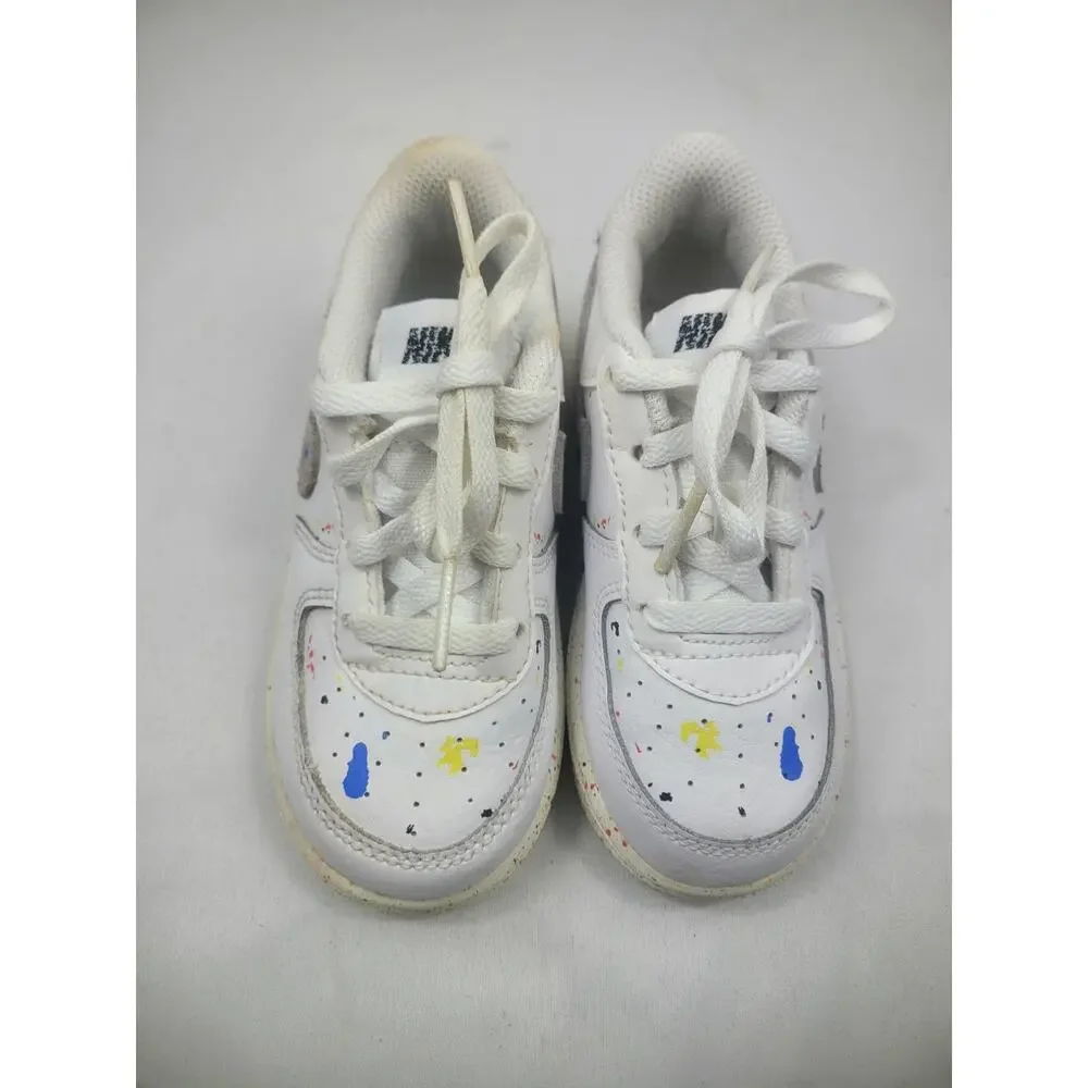 Nike Air Force 1 Paint Splatter - White' Toddler Shoes DJ2600-100 Size 8C